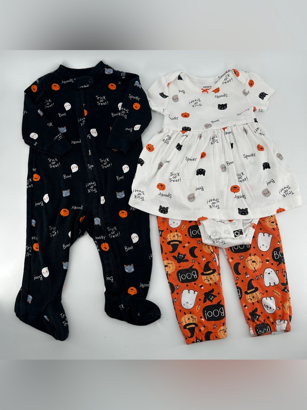 Halloween baby bundle clothes 9 months ghost black cat pumpkins Set of 3 lot